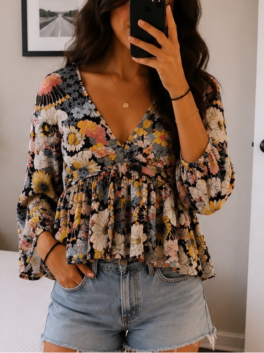 O’Neill Floral Boho cropped Top Long Sleeve Women’s Size small